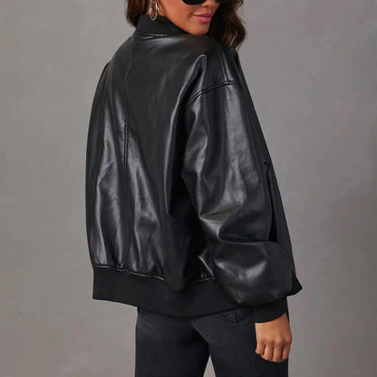 Blouson femme – Coupe oversize – Finition brillante – Bords côtelés – Zip frontal