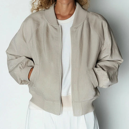 Blouson femme – Coupe décontractée – Coton léger – Col et poignets côtelés