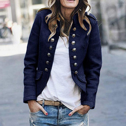 Blazer femme – Coupe cintrée – Style militaire croisé – Col droit structuré