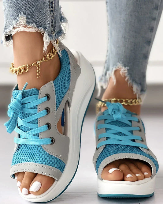 Sandales femme à lacets – Bout ouvert – Semelle plateforme – Mesh respirant