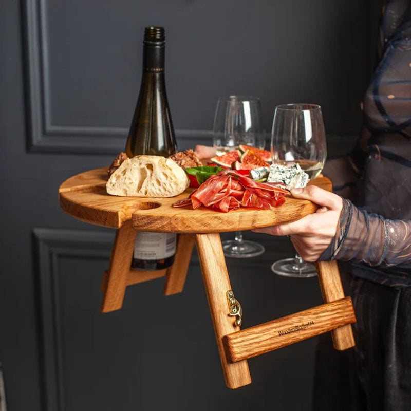 Table Pliante de Sommelier en Bois Nordique Avec Fentes pour Bouteilles