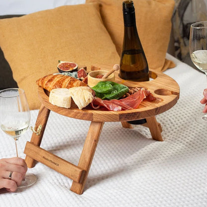 Table Pliante de Sommelier en Bois Nordique Avec Fentes pour Bouteilles