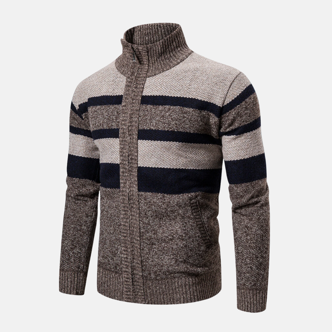 Homme Veste Tricotée - Tissu Texturé - Col montant côtelé - Manches longues