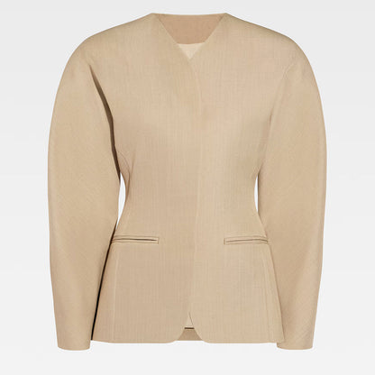 Blazer femme – Coupe cintrée – Sans col – Fermeture discrète – Tissu léger structuré