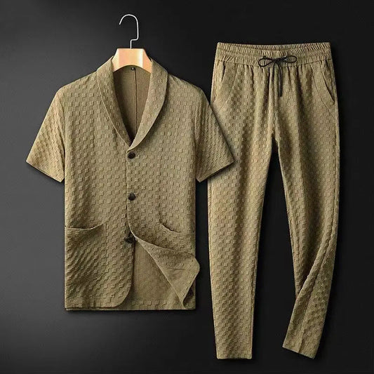 Blazer homme manches courtes – Coupe décontractée – Tissu texturé – Look casual