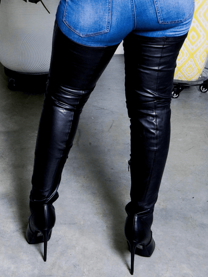 Bottines Hautes Femme - Cuir Véritable - Talon Épais - Bout Rond - Confort et Élégance