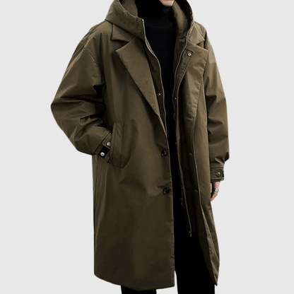 Manteau homme – Coupe oversize – Imperméable – Capuche – Longueur genou – Poignets ajustables