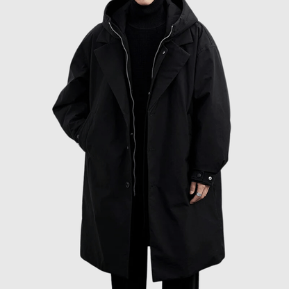Manteau homme – Coupe oversize – Imperméable – Capuche – Longueur genou – Poignets ajustables