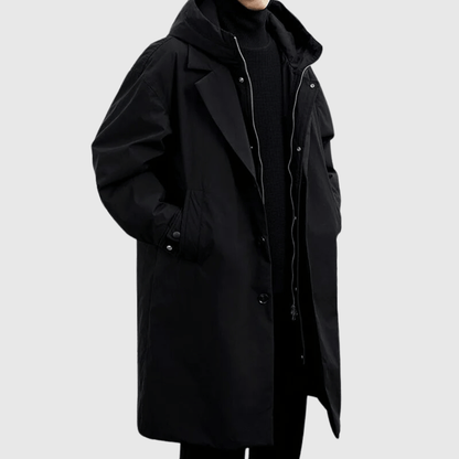Manteau homme – Coupe oversize – Imperméable – Capuche – Longueur genou – Poignets ajustables