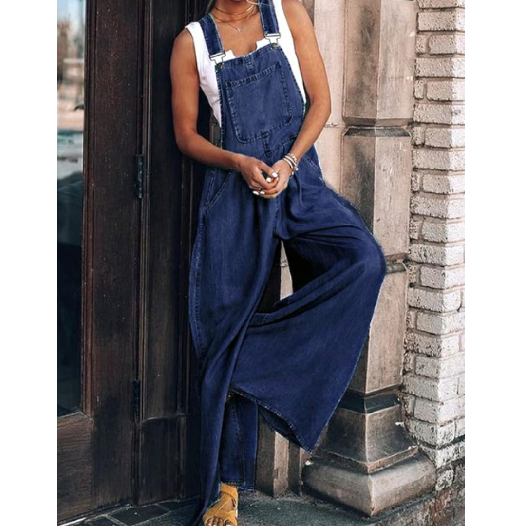 Combinaison femme – Coupe décontractée – Jambes larges – Look denim – Poche utilitaire