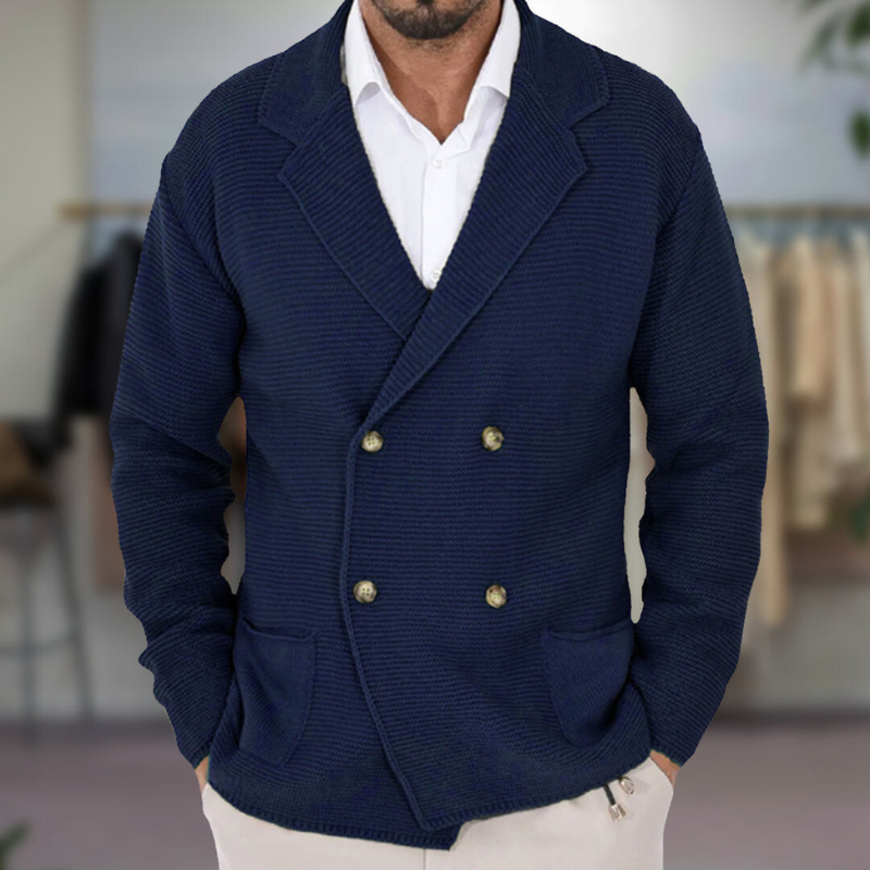 Cardigan homme – Maille texturée – Coupe régulière – Double boutonnage – Col blazer