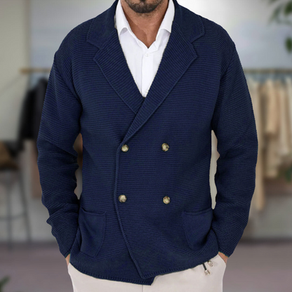 Cardigan homme – Maille texturée – Coupe régulière – Double boutonnage – Col blazer