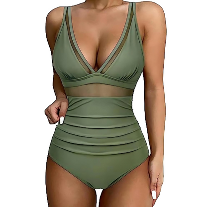 Maillot de bain 1 pièce femme – Coupe galbante – Détails en mesh – Jambes échancrées