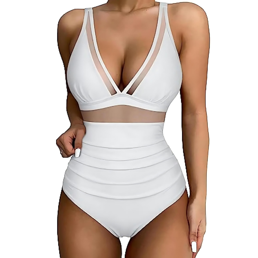 Maillot de bain 1 pièce femme – Coupe galbante – Détails en mesh – Jambes échancrées