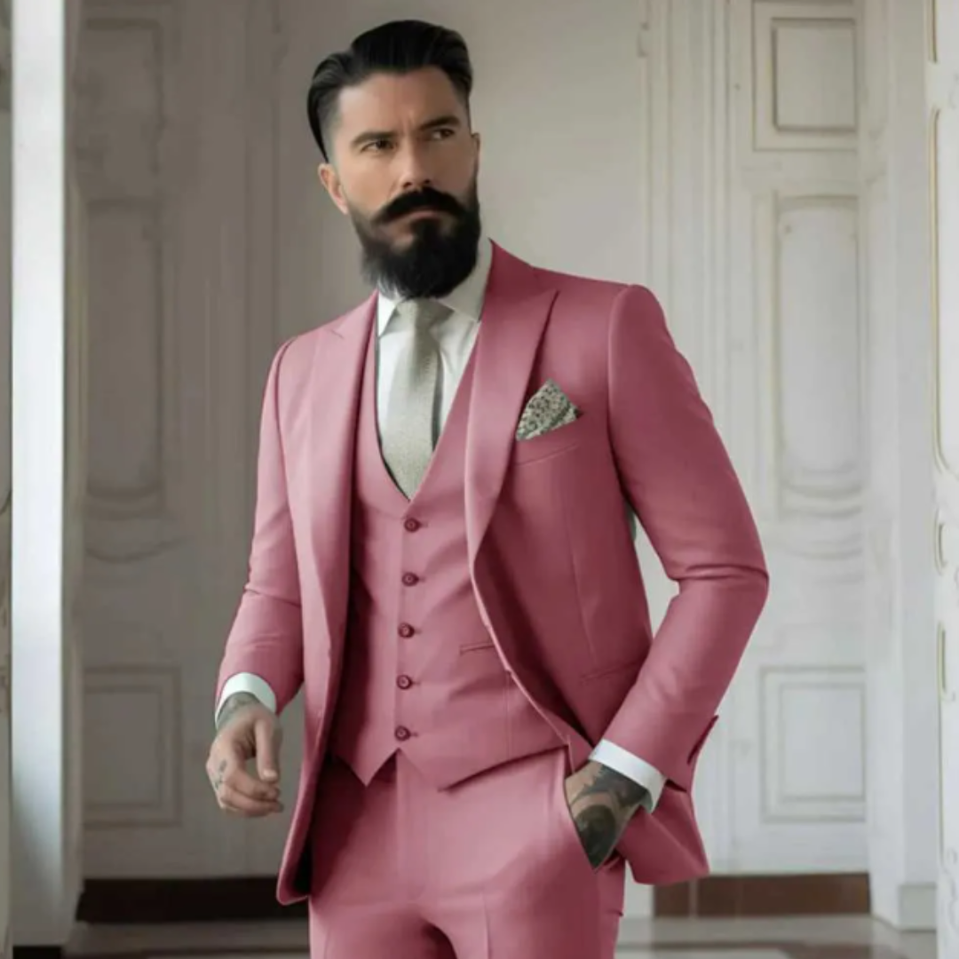 Costume slim homme – Tissu luxe respirant – Veste 2 boutons – Gilet ajusté – 3 pièces