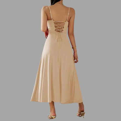 Robe Midi Femme - Bretelles Fines - Coupe Cintrée - Fluide et Élégante