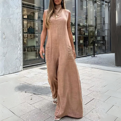 Combinaison Pantalon Femme – Sans Manches – Jambes Larges – Col Montant – Coupe Longue