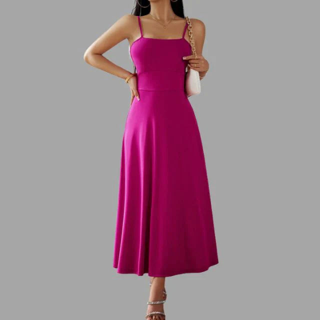 Robe Midi Femme - Bretelles Fines - Coupe Cintrée - Fluide et Élégante