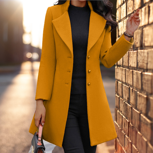 Manteau long femme – Coupe cintrée – Laine mélangée – Col large – Style formel