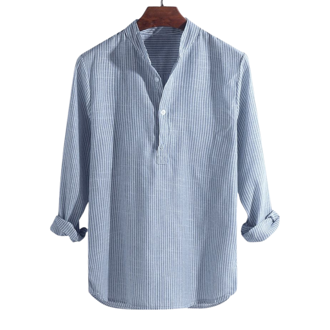Kurta homme – Coupe décontractée – Tissu respirant – Rayé – Col mao – Boutonnage partiel