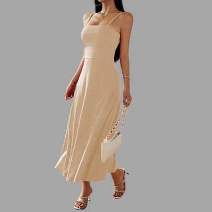 Robe Midi Femme - Bretelles Fines - Coupe Cintrée - Fluide et Élégante