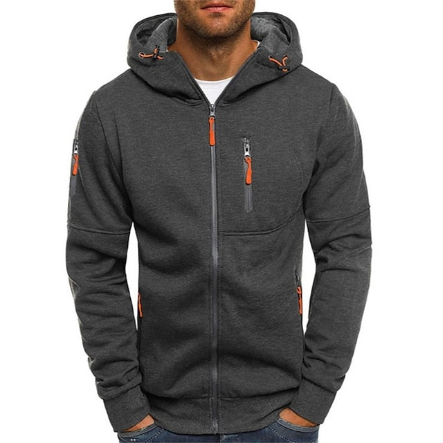Sweat à capuche homme – Coupe ajustée – Fermeture zippée – Poches utilitaires – Tissu respirant