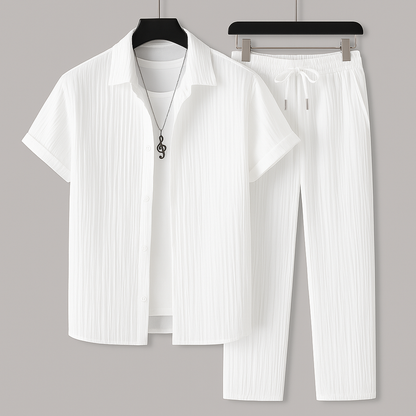 Ensemble Deux Pièces Homme – Coupe Ample – Tissu Côtelé – Chemise Boutonnée et Pantalon à Cordon