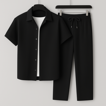 Ensemble Deux Pièces Homme – Coupe Ample – Tissu Côtelé – Chemise Boutonnée et Pantalon à Cordon