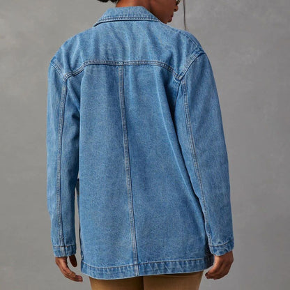 Veste en jean femme – Coupe décontractée – Col blazer – Fermeture boutonnée