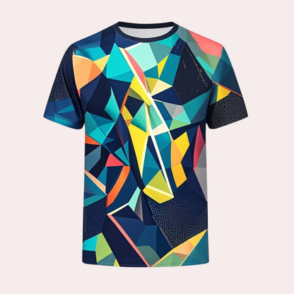 T-shirt Homme - Col Rond - Manches Courtes - Motif Géométrique Moderne