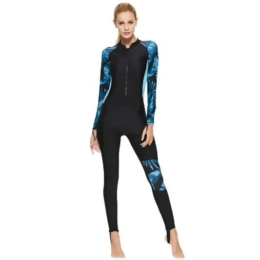 Maillot de bain femme intégral – Coupe ajustée – Manches longues – Zip frontal – UPF 50+