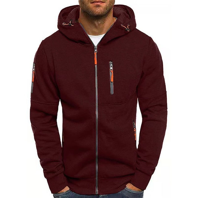 Sweat à capuche homme – Coupe ajustée – Fermeture zippée – Poches utilitaires – Tissu respirant