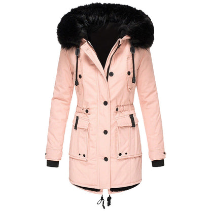 Manteau femme – Coupe cintrée – Capuche amovible en fausse fourrure – Longueur mi-cuisse