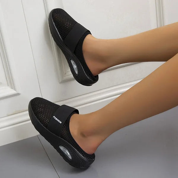 Sandales compensées femme – Maille respirante – Enfilage facile – Semelle à coussin d’air