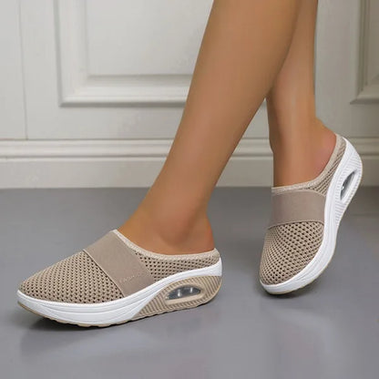Sandales compensées femme – Maille respirante – Enfilage facile – Semelle à coussin d’air