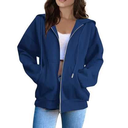 Veste à capuche femme – Coupe oversize – Coton doux – Manches longues – Zip frontal
