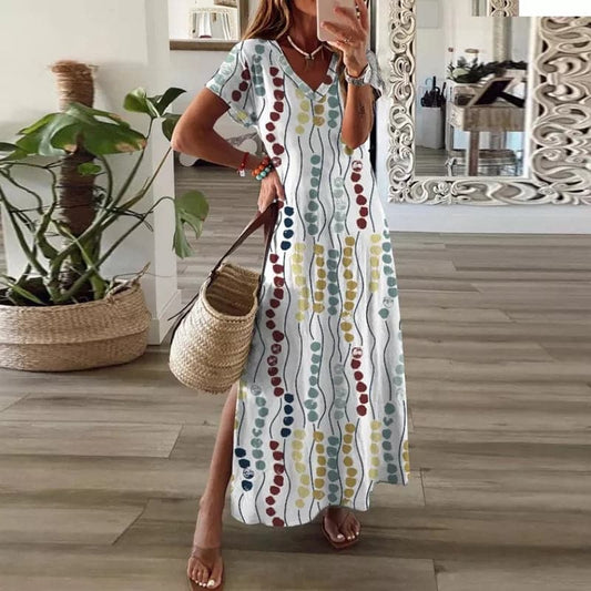 Elodie - Robe longue colorée avec décolleté en V