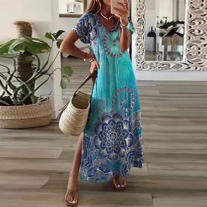 Elodie - Robe longue colorée avec décolleté en V