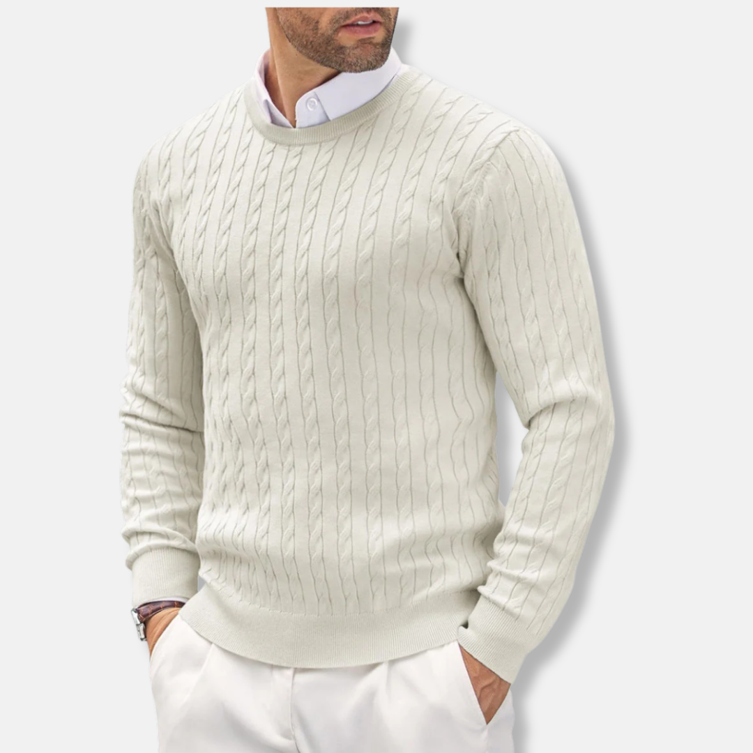 Pull homme – Coupe slim – Maille fine – Col rond – Détail torsadé texturé