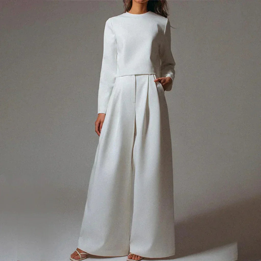 Ensemble Femme Haut et Pantalon – Coupe Ample – Tissu Léger – Taille Haute Plissée