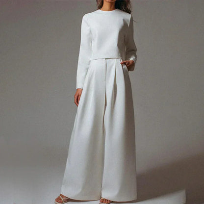 Ensemble Femme Haut et Pantalon – Coupe Ample – Tissu Léger – Taille Haute Plissée
