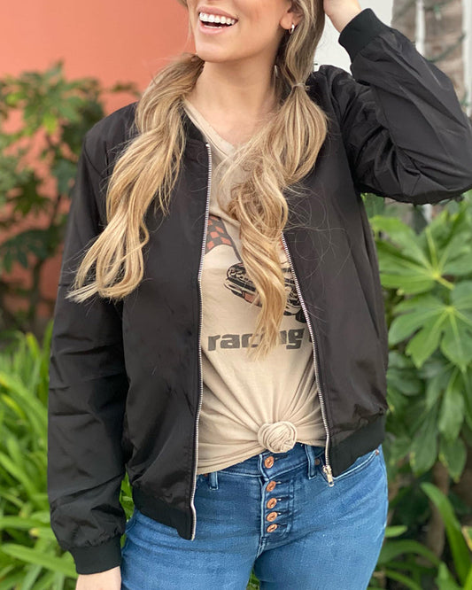 Blouson bomber femme – Coupe décontractée – Matière légère – Finition côtelée zip