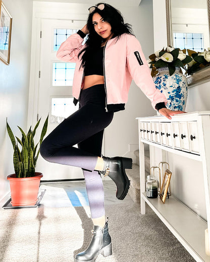 Blouson bomber femme – Coupe décontractée – Matière légère – Finition côtelée zip