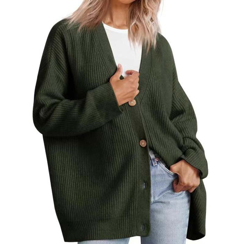 Cardigan femme – Coupe oversize – Maille côtelée – Col V – Boutonné – Long manches