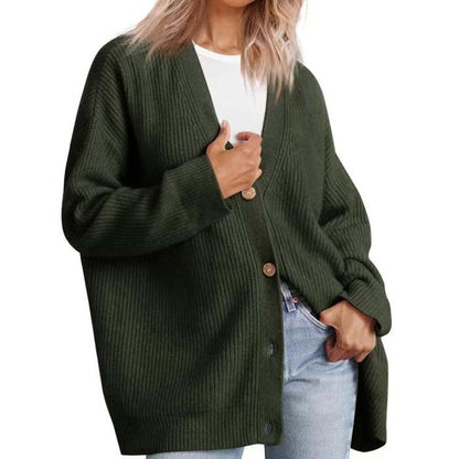 Cardigan femme – Coupe oversize – Maille côtelée – Col V – Boutonné – Long manches
