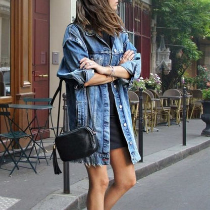 Veste femme boutonnée – Coupe oversize – Style décontracté – Longueur mi-cuisse