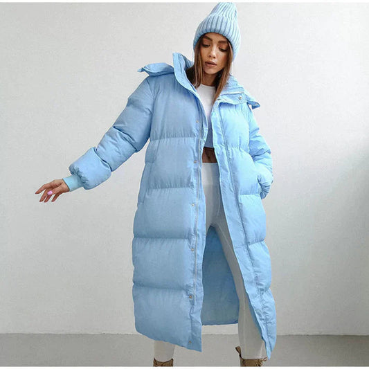 Manteau long femme – Doudoune oversize – Matelassée chaude – Col montant zippé