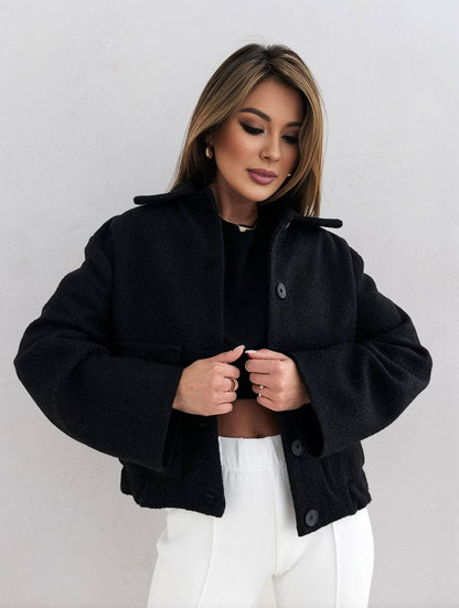 Manteau femme – Laine mélangée – Coupe ample – Boutonnage devant – Longueur hanches