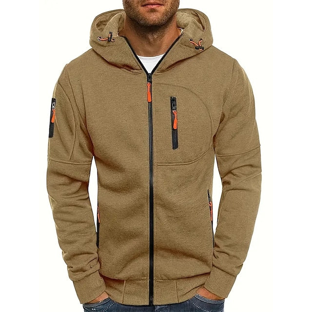 Sweat à capuche homme – Coupe ajustée – Fermeture zippée – Poches utilitaires – Tissu respirant