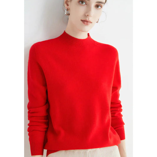 Pull femme – Coupe décontractée – Laine douce – Col rond côtelé – Manches longues